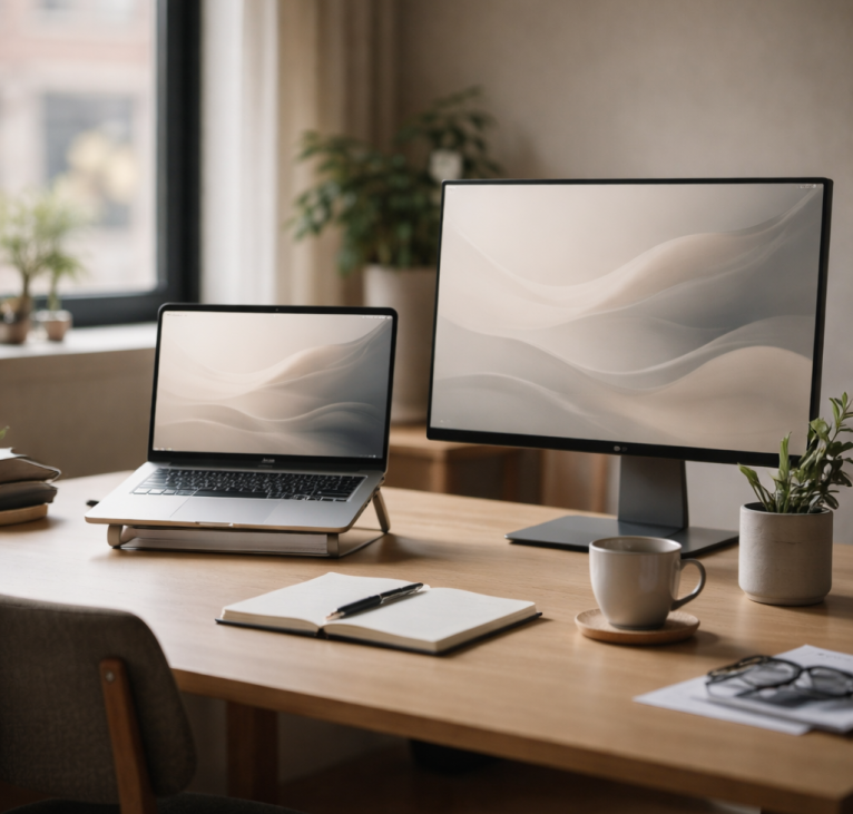 Moderner Arbeitsplatz mit Computer als Symbol für Digitalisierung, KI-Beratung und Prozessoptimierung in Unternehmen